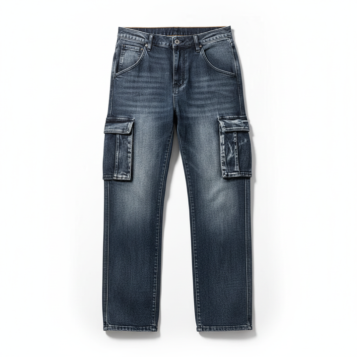 Men's durable field cargo jeans, a classic rugged look for work or casual weekend adventures.
