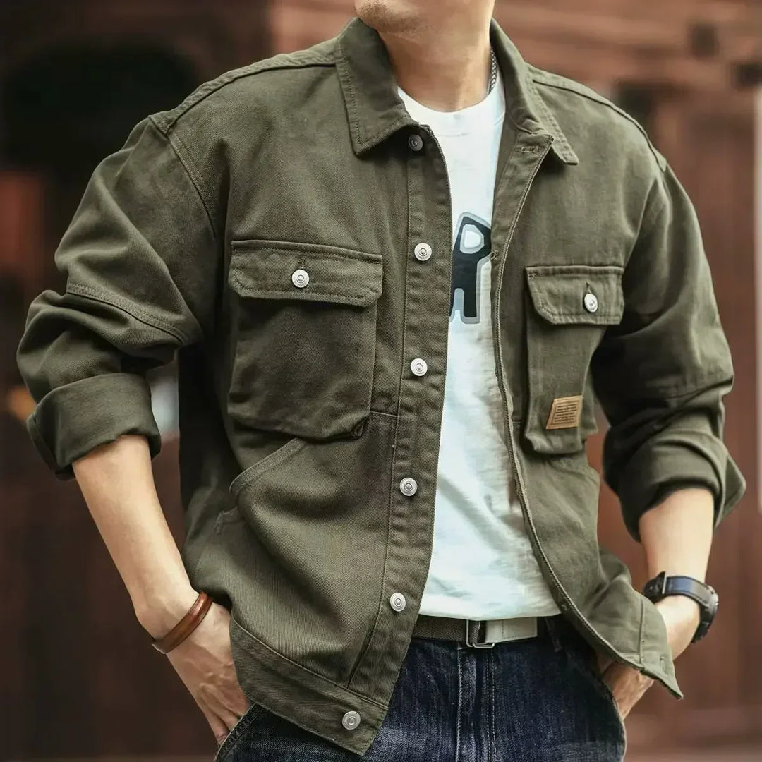 Men's durable field jacket with utility pockets, relaxed fit for rugged, casual outerwear.