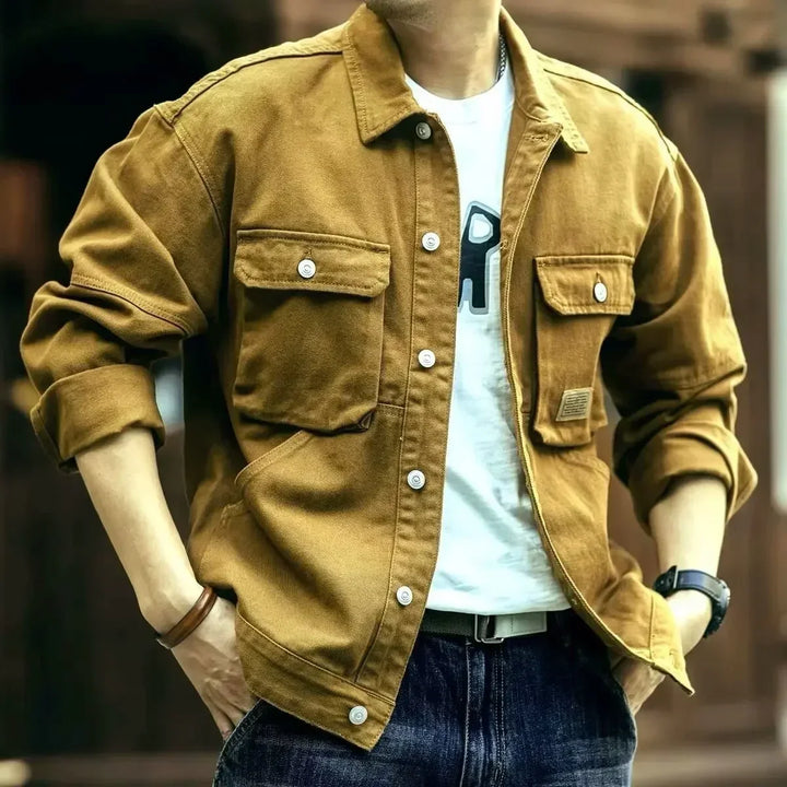 Rugged men's field jacket, durable fabric & relaxed fit for all-season outdoor layering.