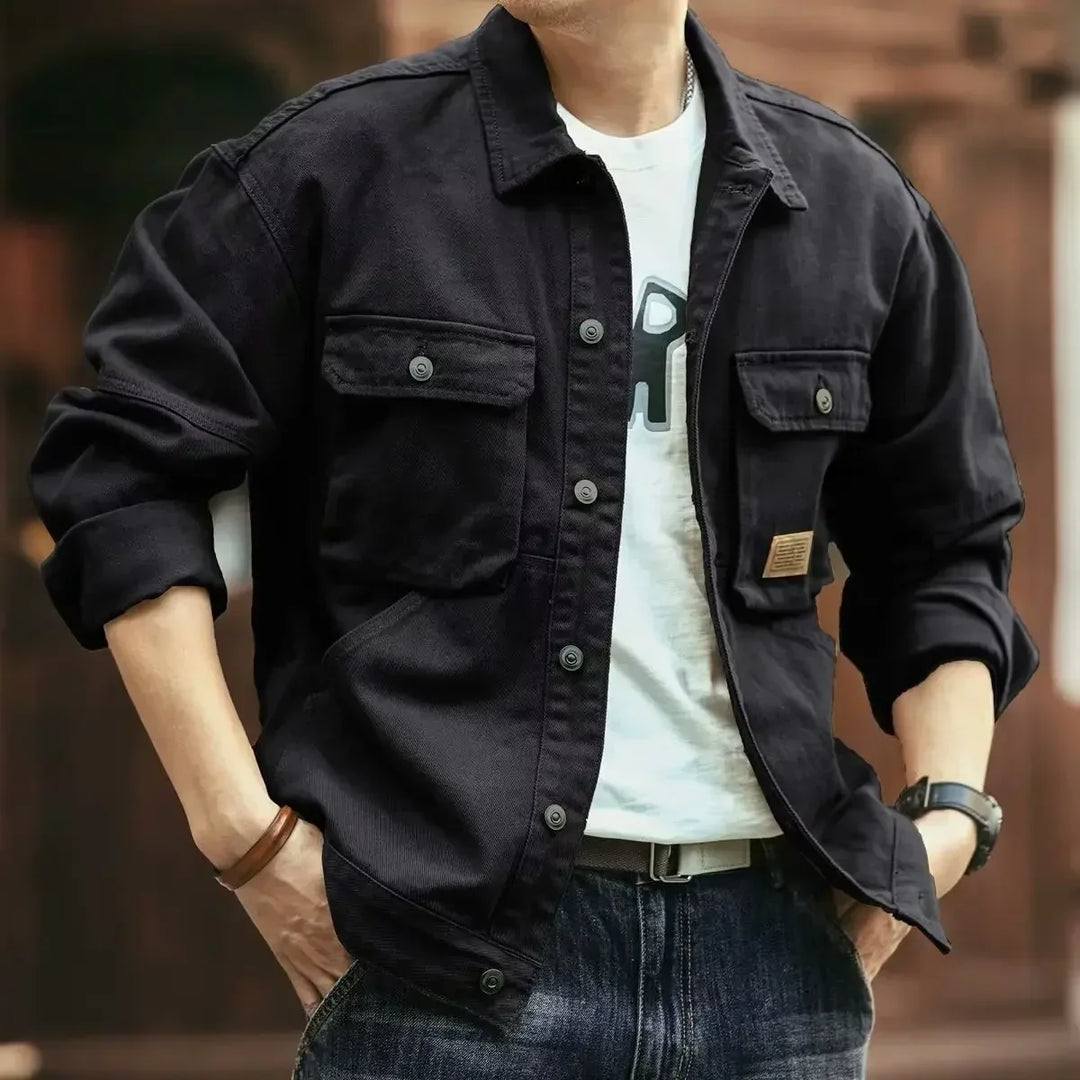 All-season men's field jacket, durable casual outerwear with utility pockets for rugged outdoor style.