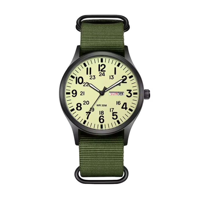 Rugged men's outdoor field watch, built durable for adventure. Features a clear luminous dial & water resistance.