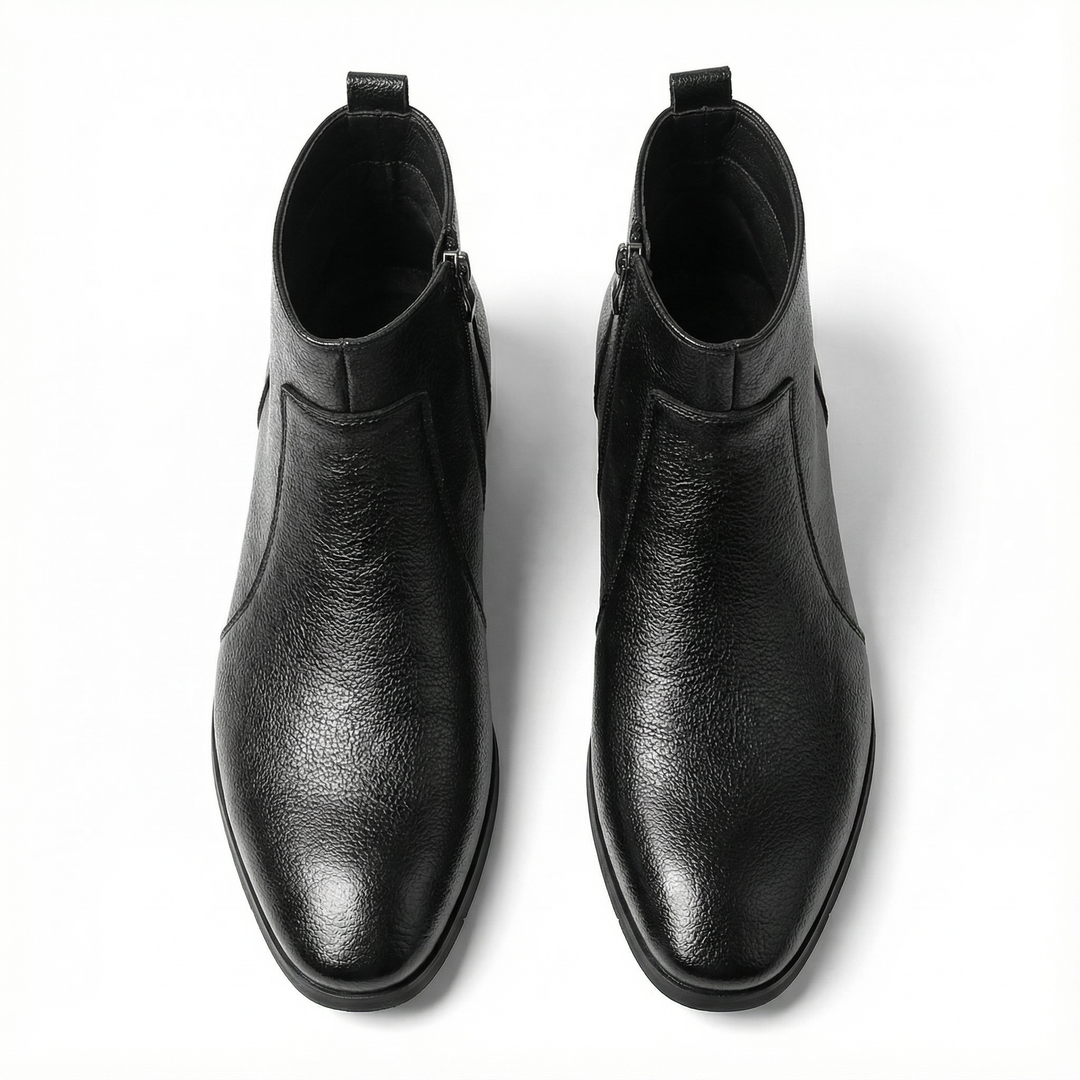 High-quality dark brown men's full-grain leather ankle boots, engineered for comfort & performance.