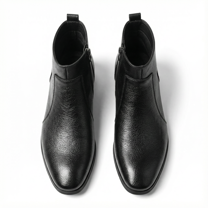 High-quality dark brown men's full-grain leather ankle boots, engineered for comfort & performance.