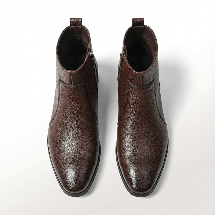 Premium men's full-grain leather ankle boots in black, offering durability & timeless style.