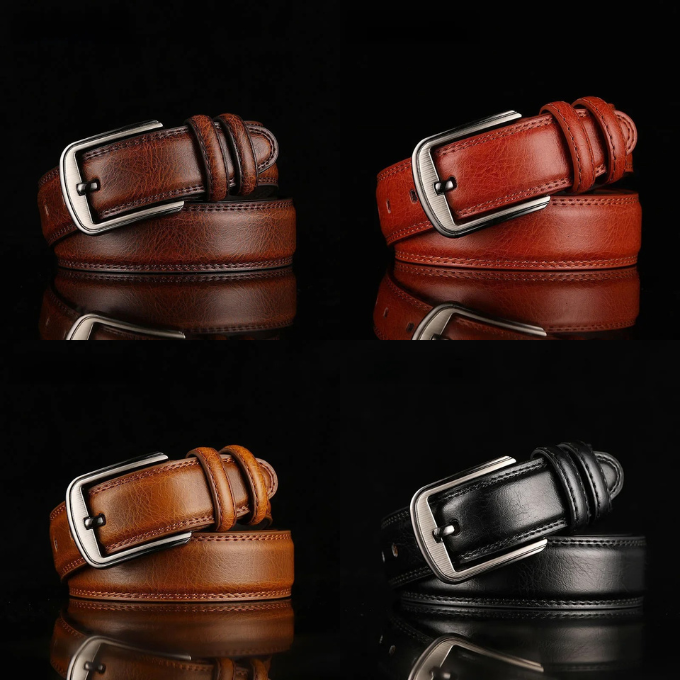 Versatile men's full-grain leather belt, durable & stylish for casual or formal wear, a key accessory.