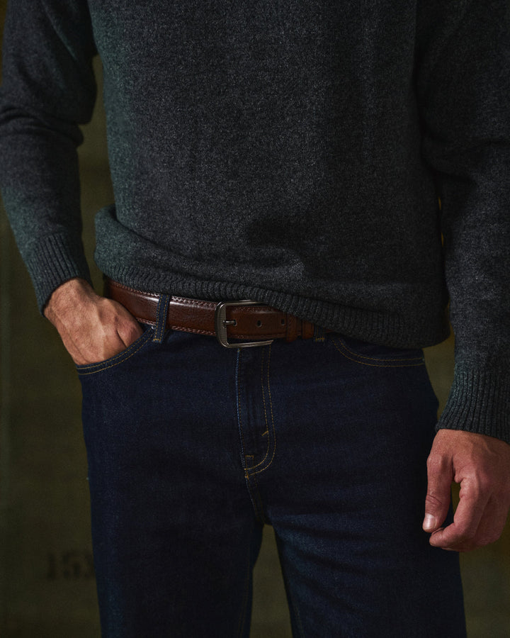 Handcrafted men's genuine full-grain leather belt, built to last with timeless classic style.