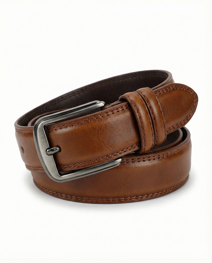 Sturdy men's full-grain leather belt, an essential mens accessory for everyday comfort, style, and durability.
