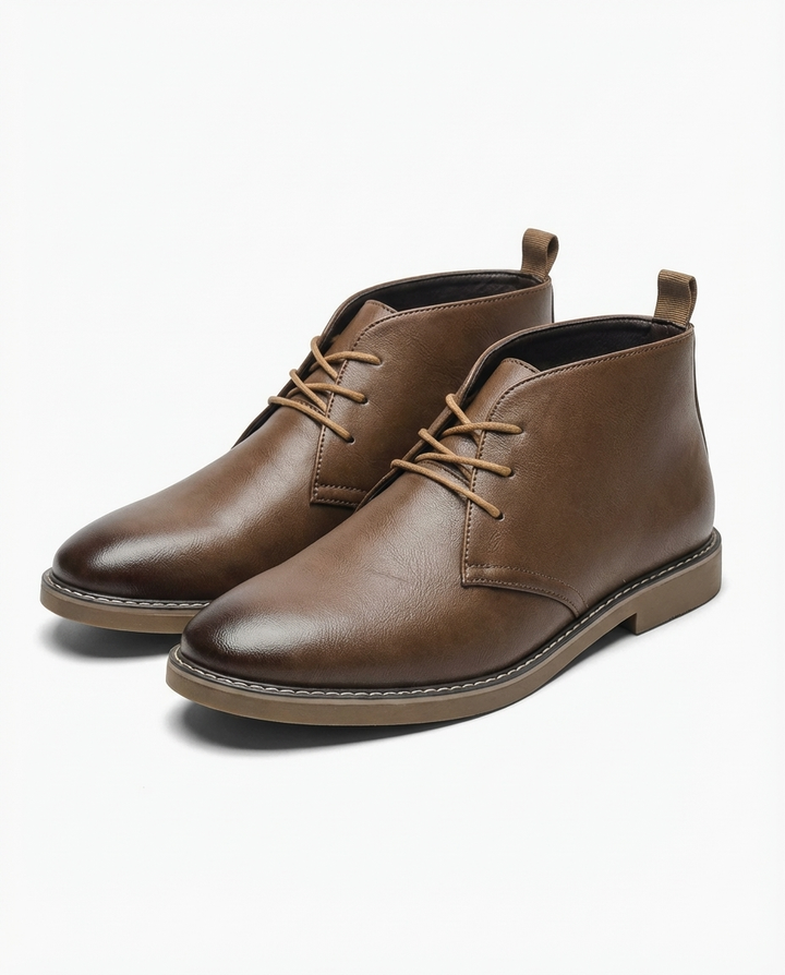 Stylish men's leather desert boots, durable full-grain construction for rugged everyday fashion.