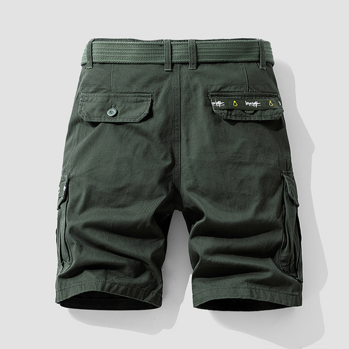 Comfortable gray men's cargo shorts, functional and tough, great for outdoor activities & casual outfits.