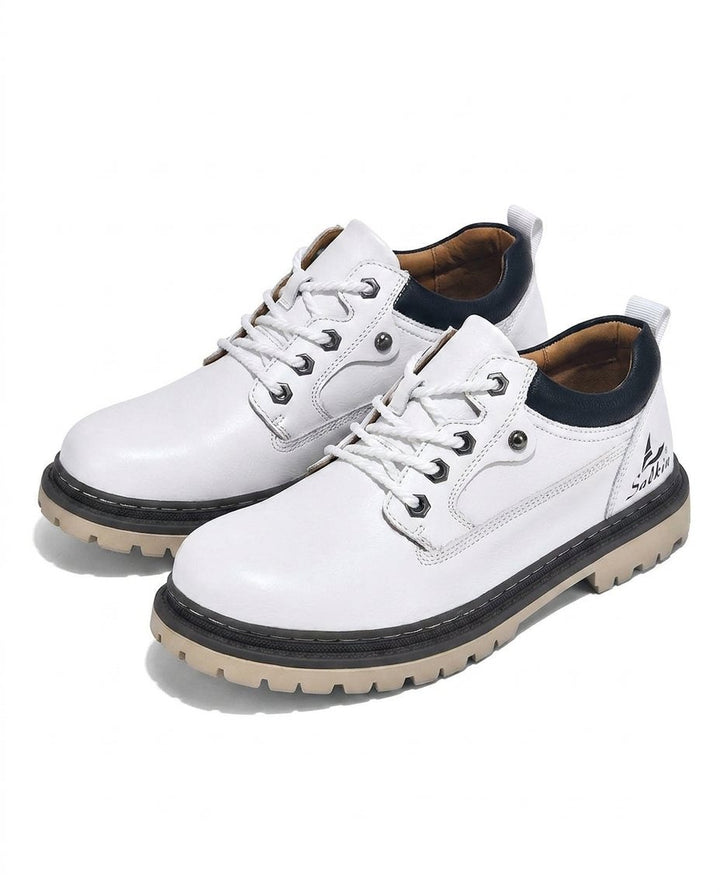 Step confidently in men's durable leather work boots, offering all-day comfort, rugged style, & all-terrain grip.