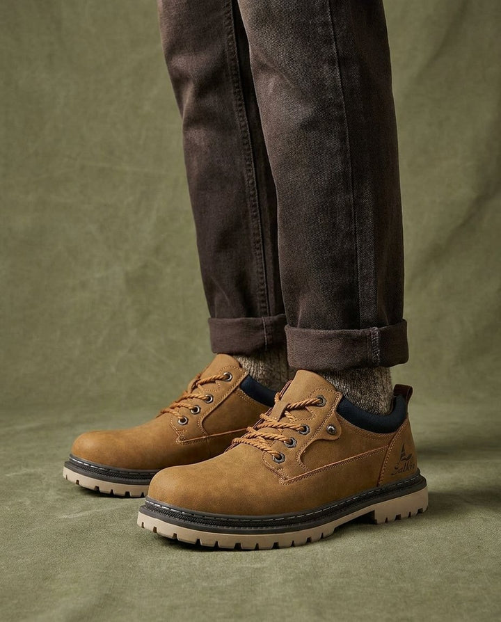 Premium leather men's work boots, highly durable with all-day comfort for various work & outdoor activities.