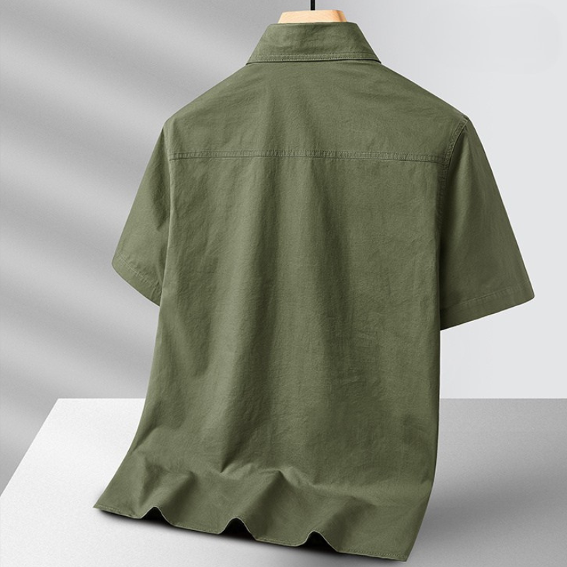 Adventure-ready men's utility field shirt, short sleeve, ideal for hiking, fishing, and casual outdoor wear.