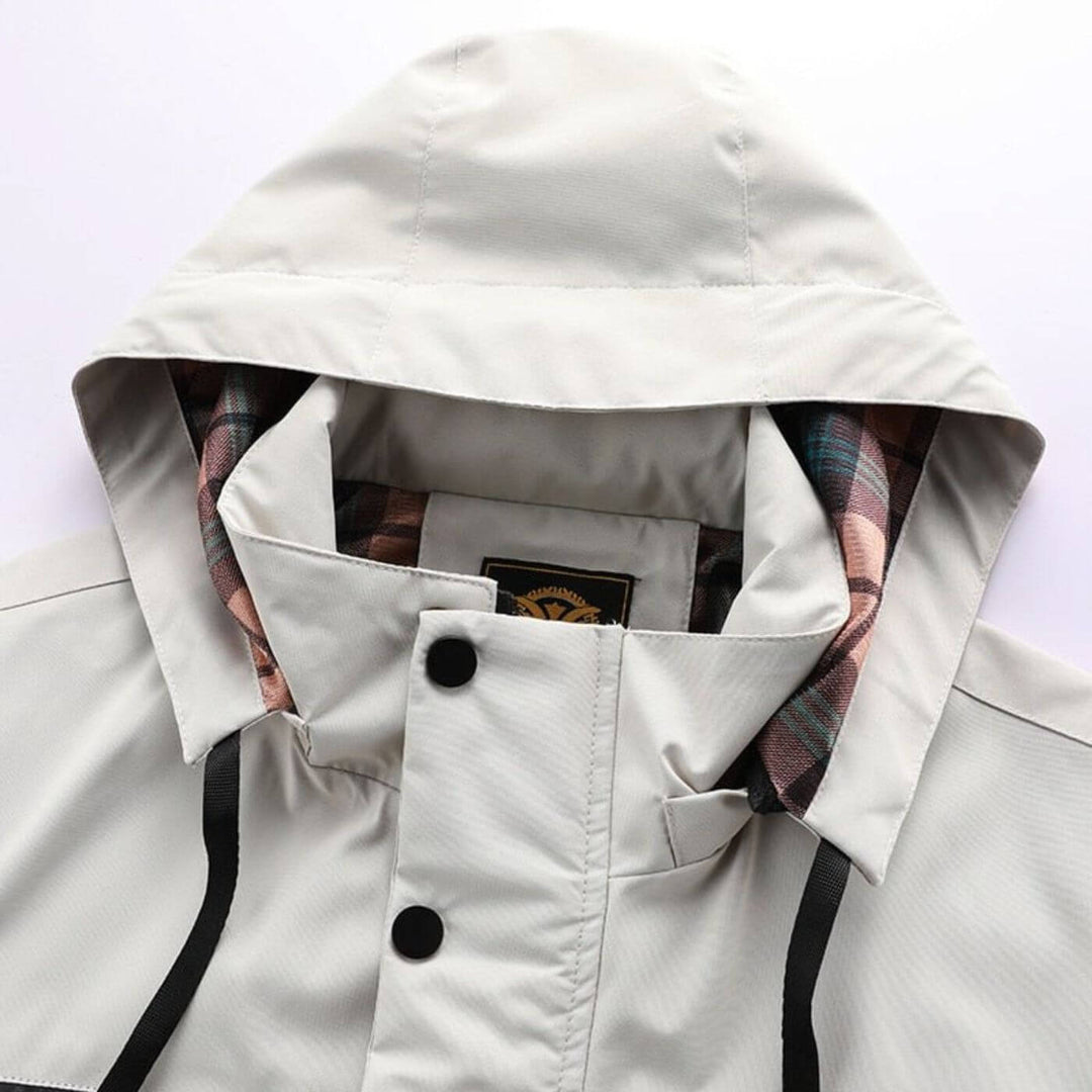 All-season men's rain jacket, perfect for fall, winter & spring outdoor protection; wind resistant & durable.