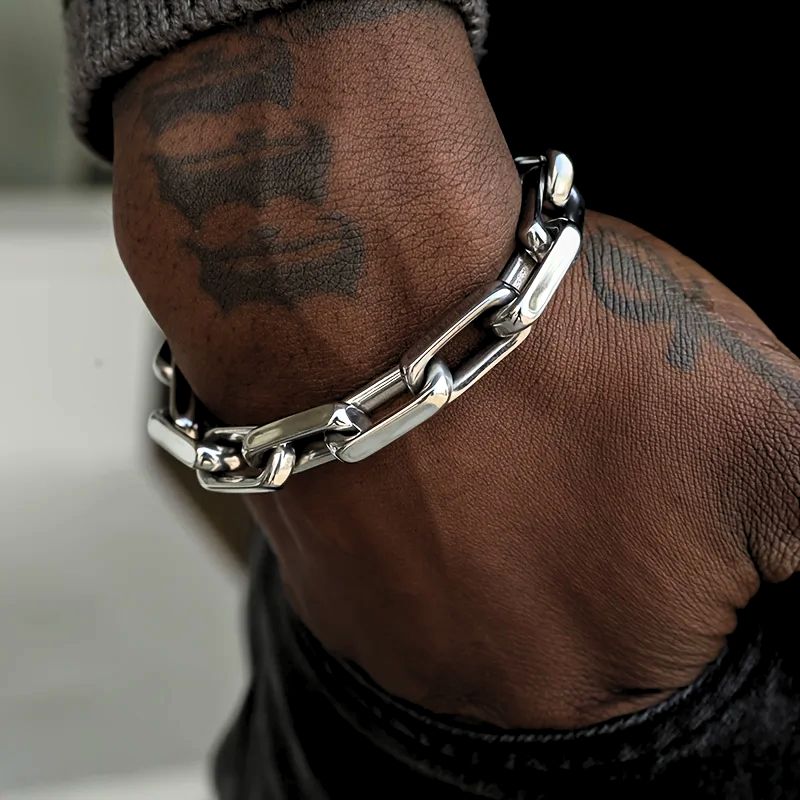Men's durable stainless steel chain bracelet. Rugged steel chain, a masculine accessory for everyday wear.