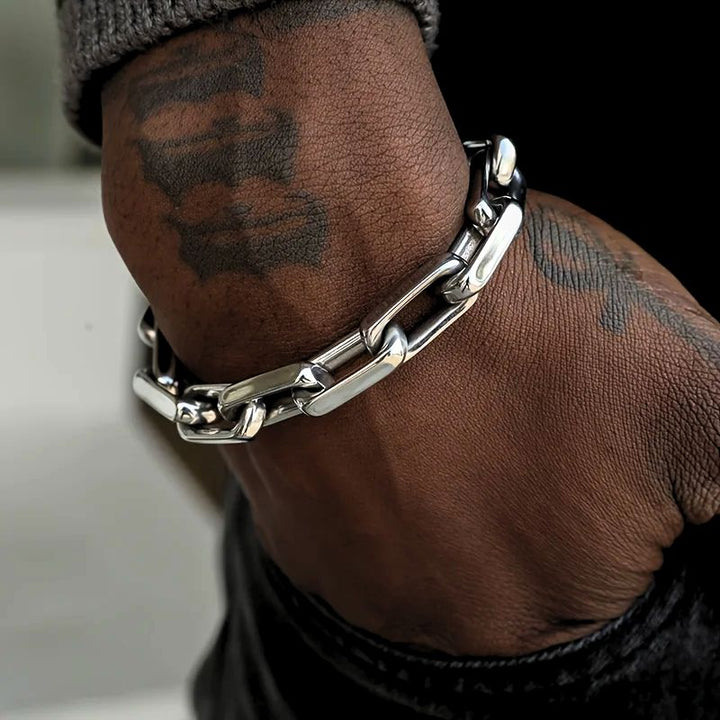 Men's durable stainless steel chain bracelet. Rugged steel chain, a masculine accessory for everyday wear.