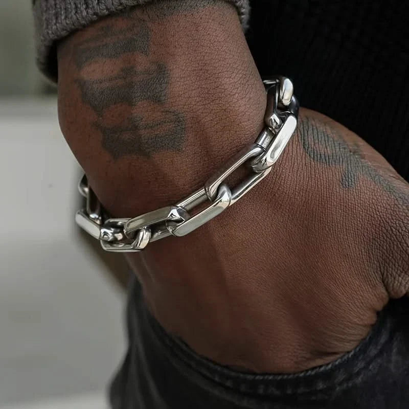 Men's durable stainless steel chainlink bracelet with a sleek finish, perfect fashion accessory.