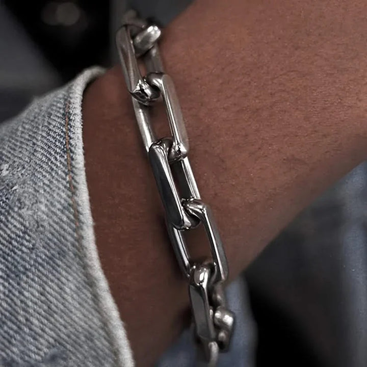 Durable men's stainless steel chainlink bracelet featuring a secure toggle clasp, stylish jewelry gift.