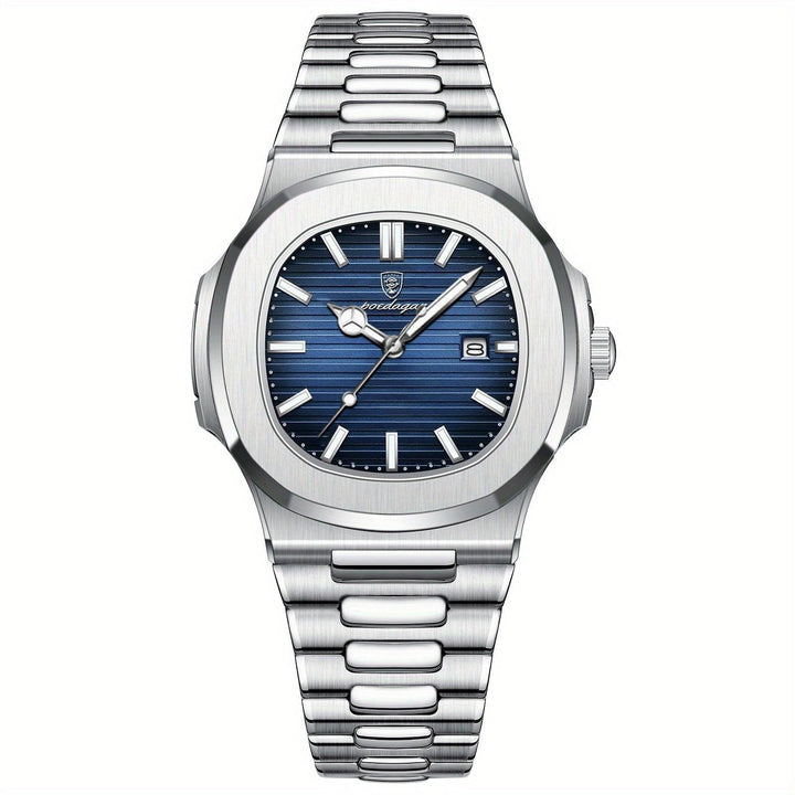 Men's durable stainless steel quartz watch with a sleek silver design, perfect for daily wear.