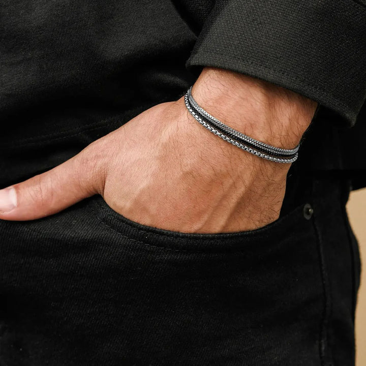 Modern men's steel bracelet, featuring sweatproof & anti-scratch design. A durable & adjustable men's jewelry piece.