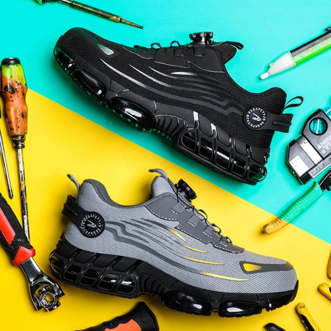 Men's steel toe work shoes, protective, anti-slip & durable, perfect for construction & industrial safety.