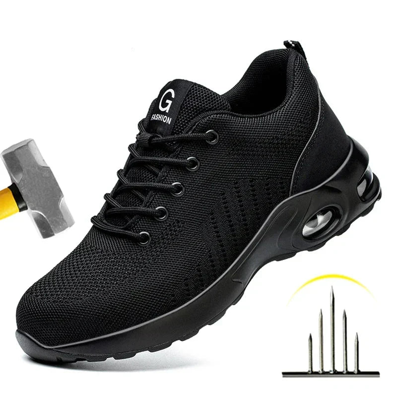 Men's indestructible steel toe work boots, durable safety footwear for construction, warehouse, and outdoor tasks.