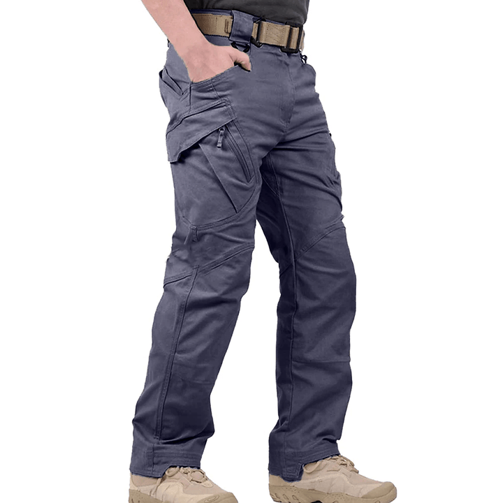 Durable stretch men's cargo pants, perfect for tactical outdoor activities & hiking comfort.