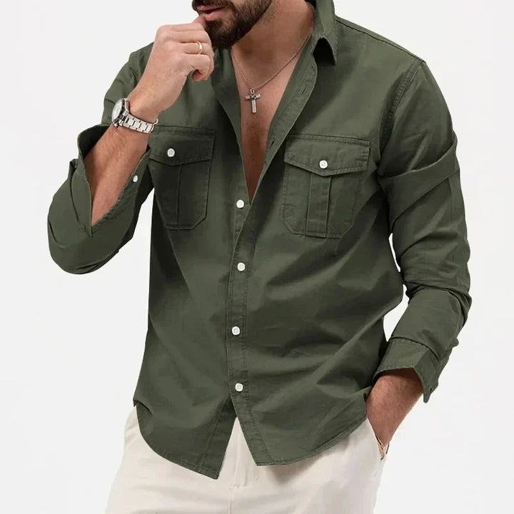 Quick-dry, waterproof men's tactical button-up shirt for hiking, camping, and adventure gear.
