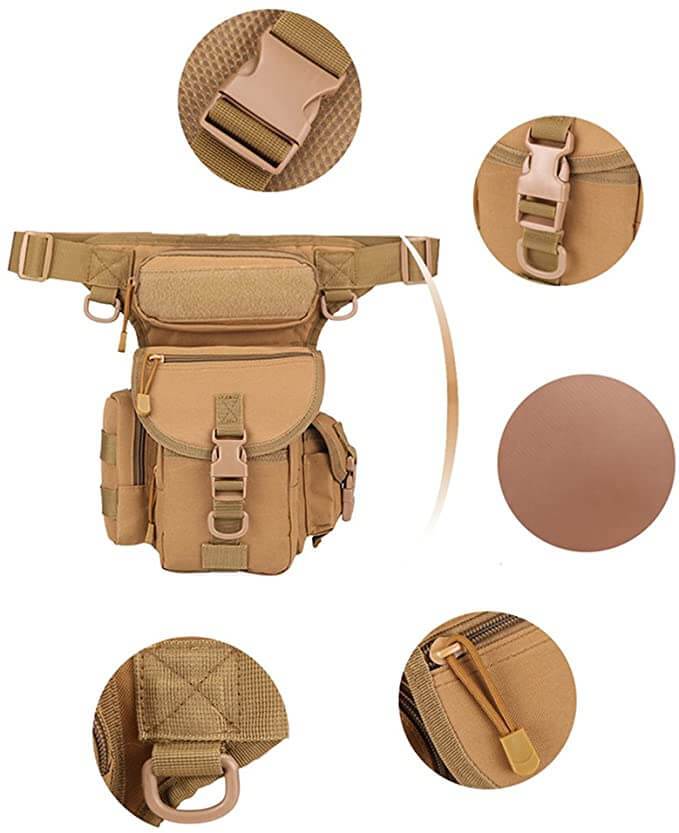 Rugged men's drop leg bag, ideal for motorcycles & travel. Features multiple pockets & durable design.