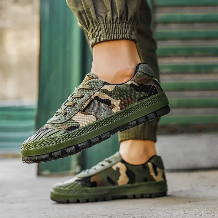 Men's durable urban camo tactical sneakers for all-terrain adventure. Performance, comfort & military style.