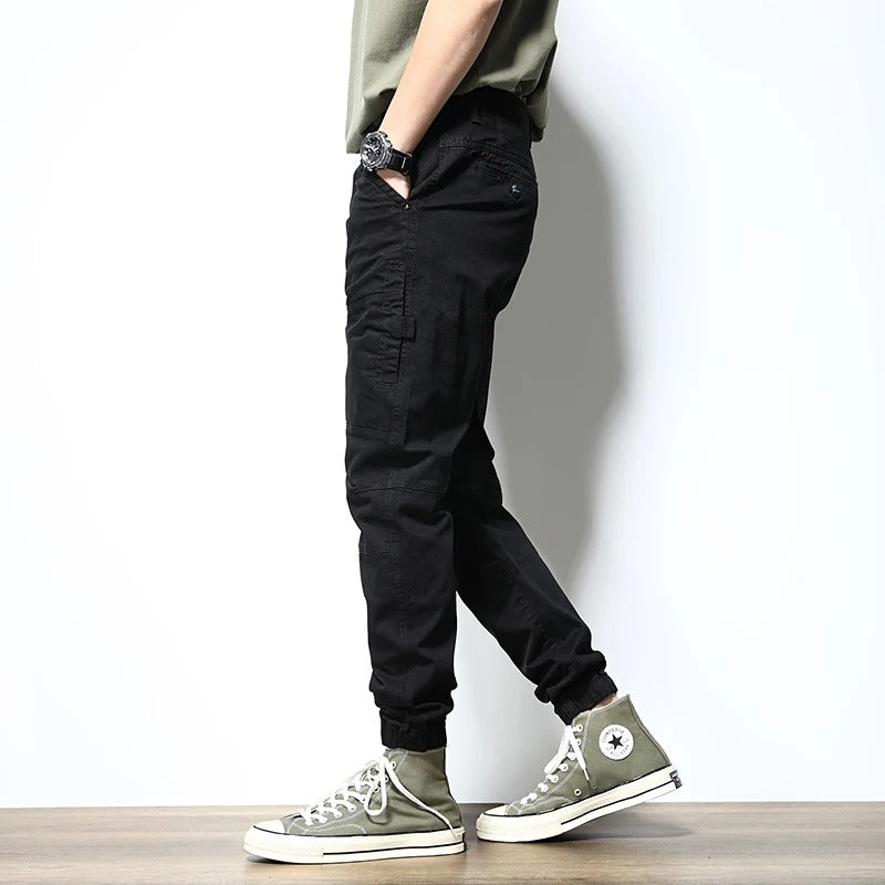 Comfortable men's athletic cargo joggers, durable cotton blend for urban exploration.