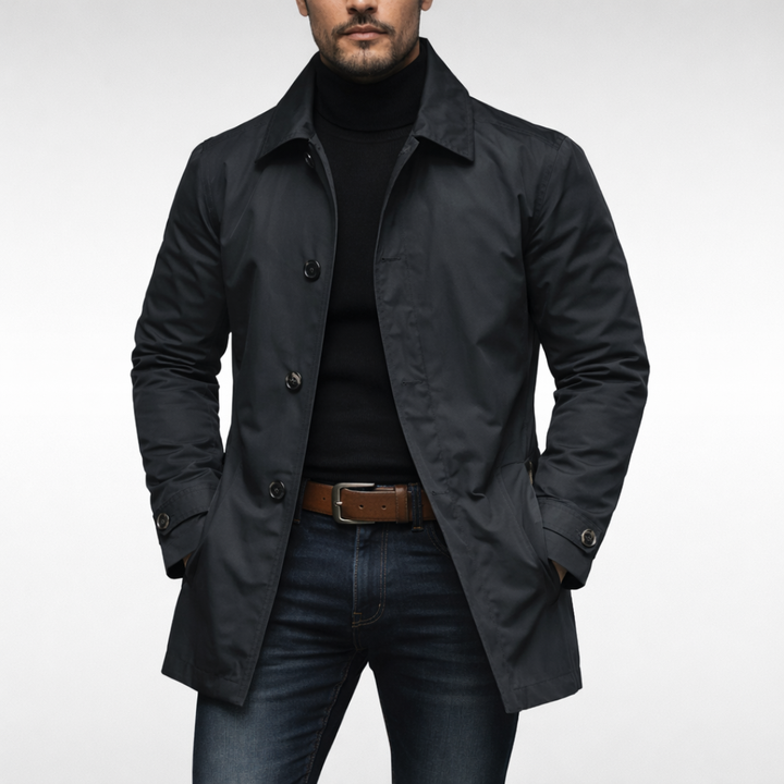 Stylish men's weatherproof rain jacket. Durable, all-season protection against wind & cold.