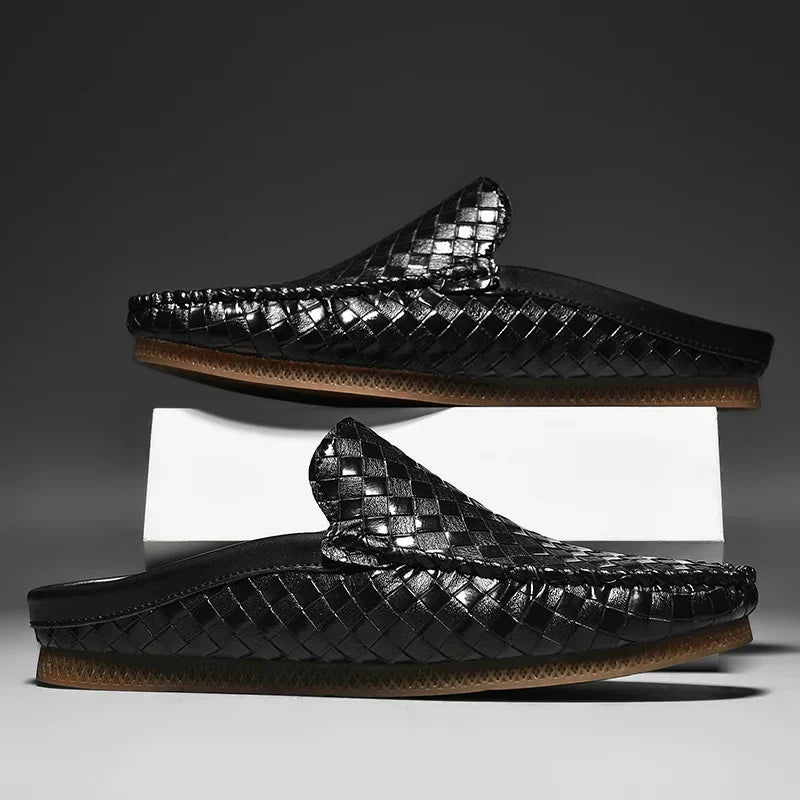 Men's Durabreeze black slip-on loafers. Stylish, comfortable & durable woven shoes for everyday casual wear.