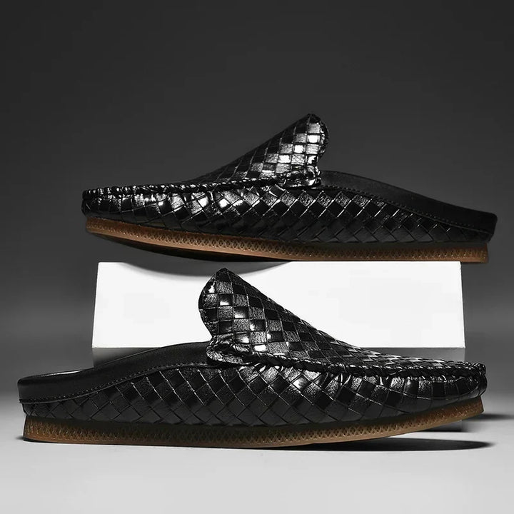 Men's Durabreeze black slip-on loafers. Stylish, comfortable & durable woven shoes for everyday casual wear.