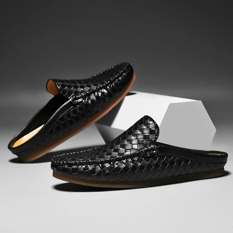 Close-up of Durabreeze men's slip-on loafers, showcasing the durable woven texture for stylish comfort.