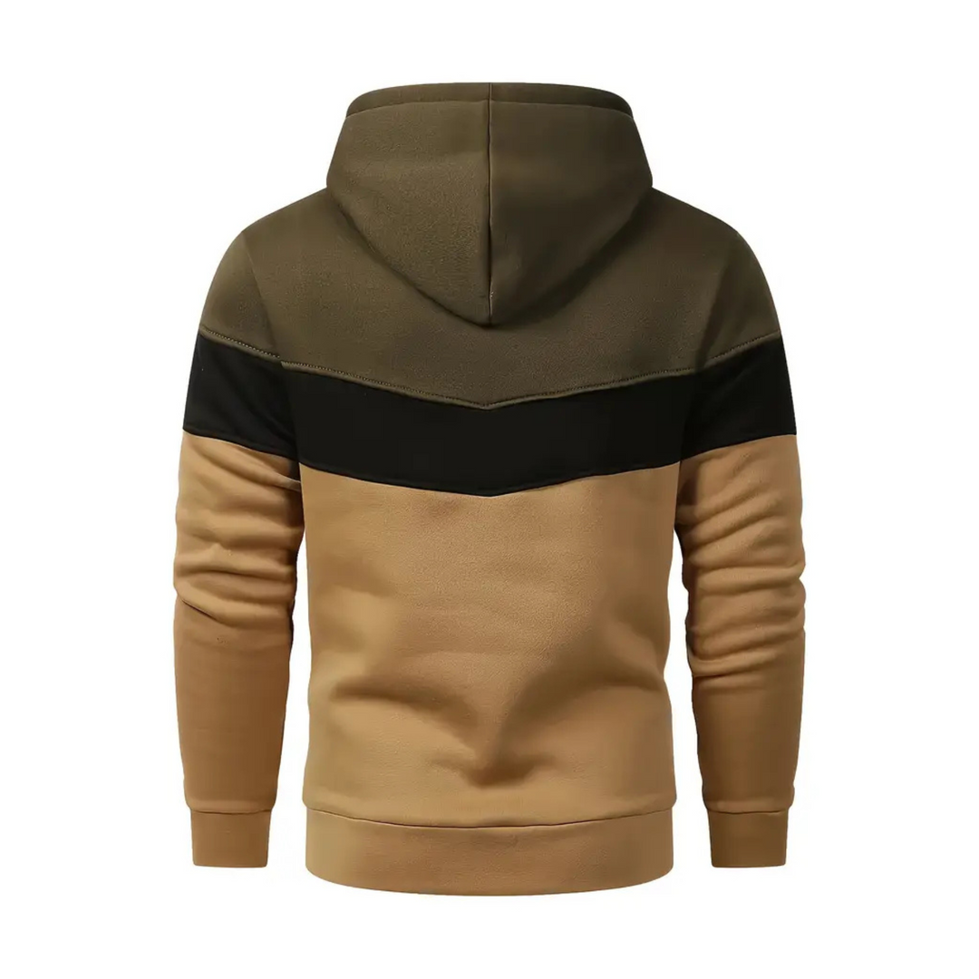 Soft men's colorblock pullover hoodie, perfect for comfort, layering & fall fashion.