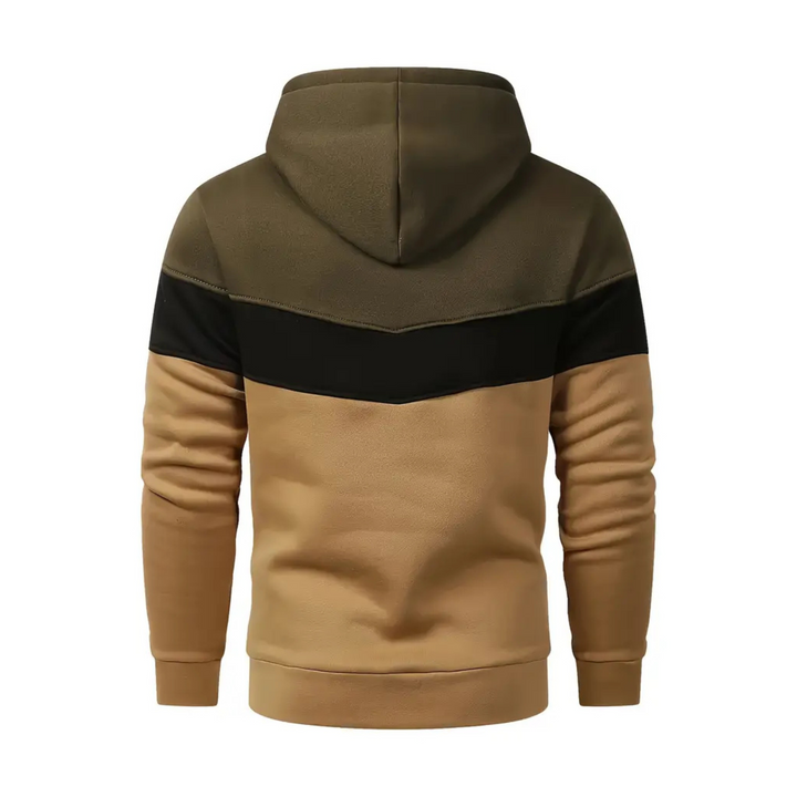Soft men's colorblock pullover hoodie, perfect for comfort, layering & fall fashion.