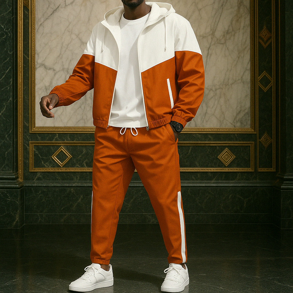 Men's versatile dual-tone tracksuit, suitable for athletic training, and casual wear.