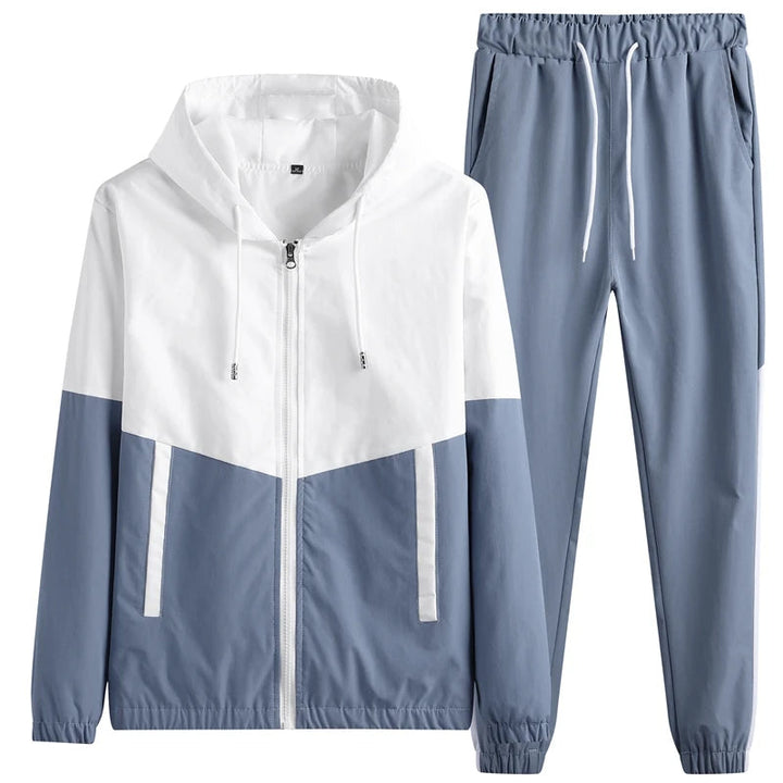 Comfortable men's loungewear tracksuit in a dynamic dual-tone, ideal for relaxation.