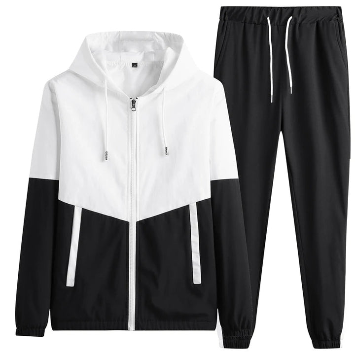 Fashionable men's dual-tone tracksuit, combining style and comfort for everyday wear.