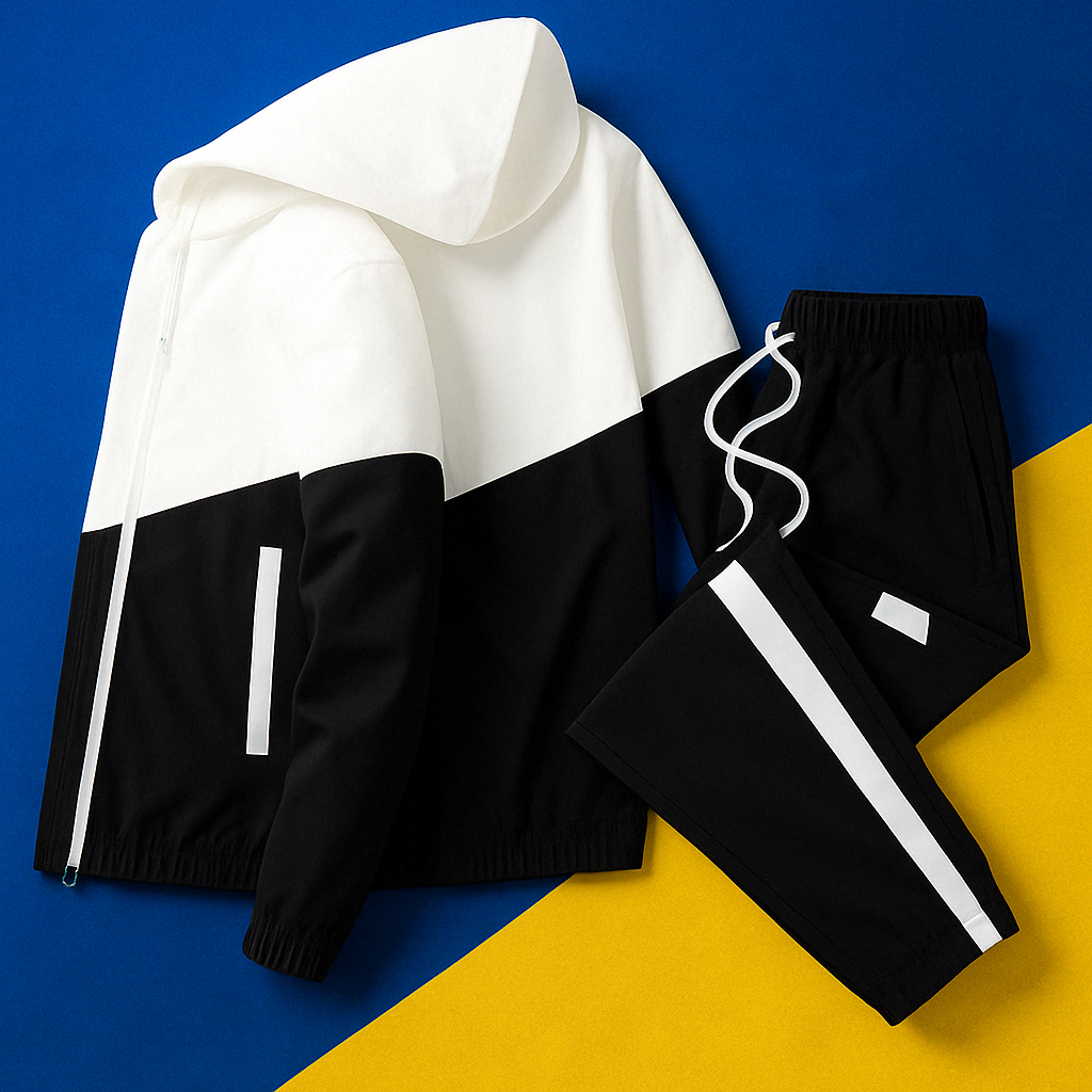 Men's dynamic activewear tracksuit, a comfortable two-piece set for fitness or leisure.