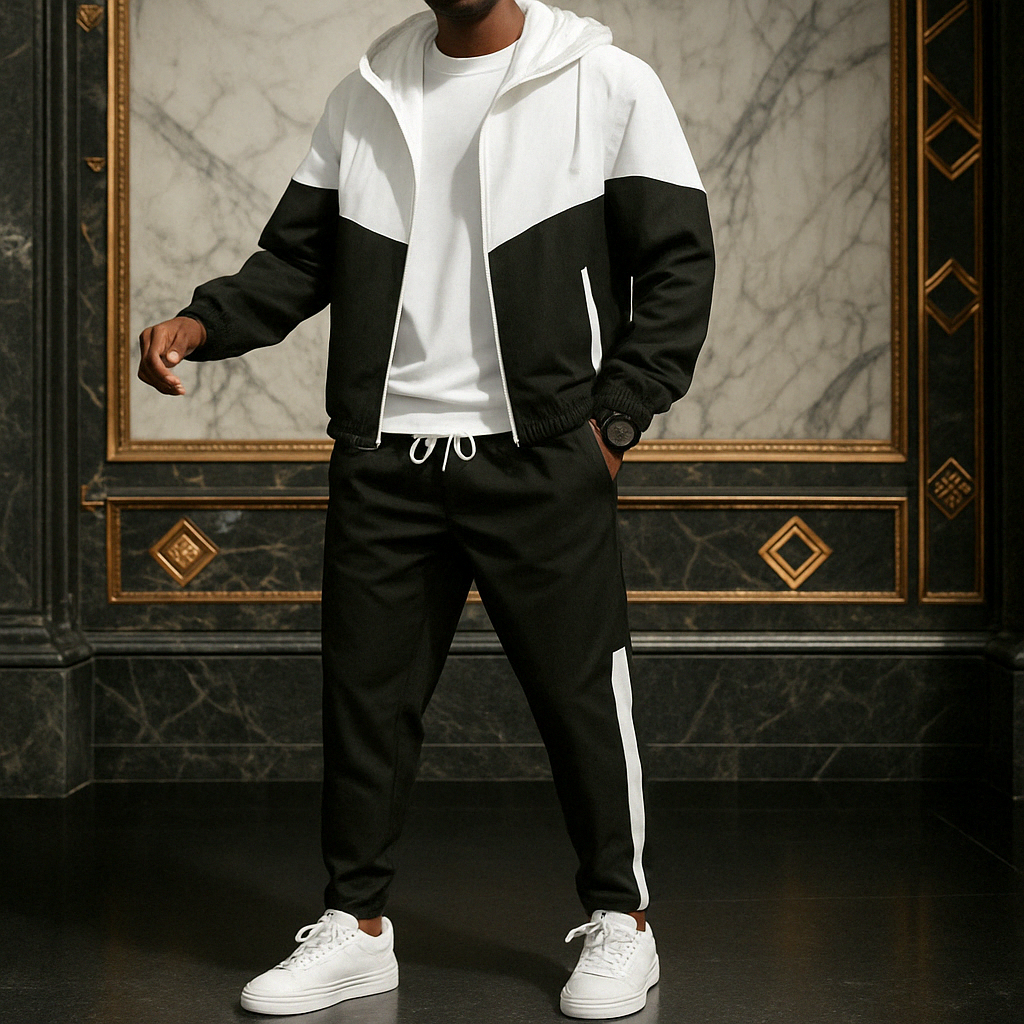 Sporty men's dual-tone tracksuit, ideal for workouts, running, or casual athletic style.