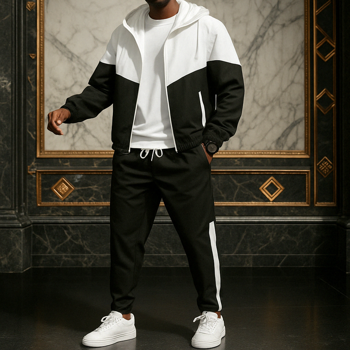 Sporty men's dual-tone tracksuit, ideal for workouts, running, or casual athletic style.
