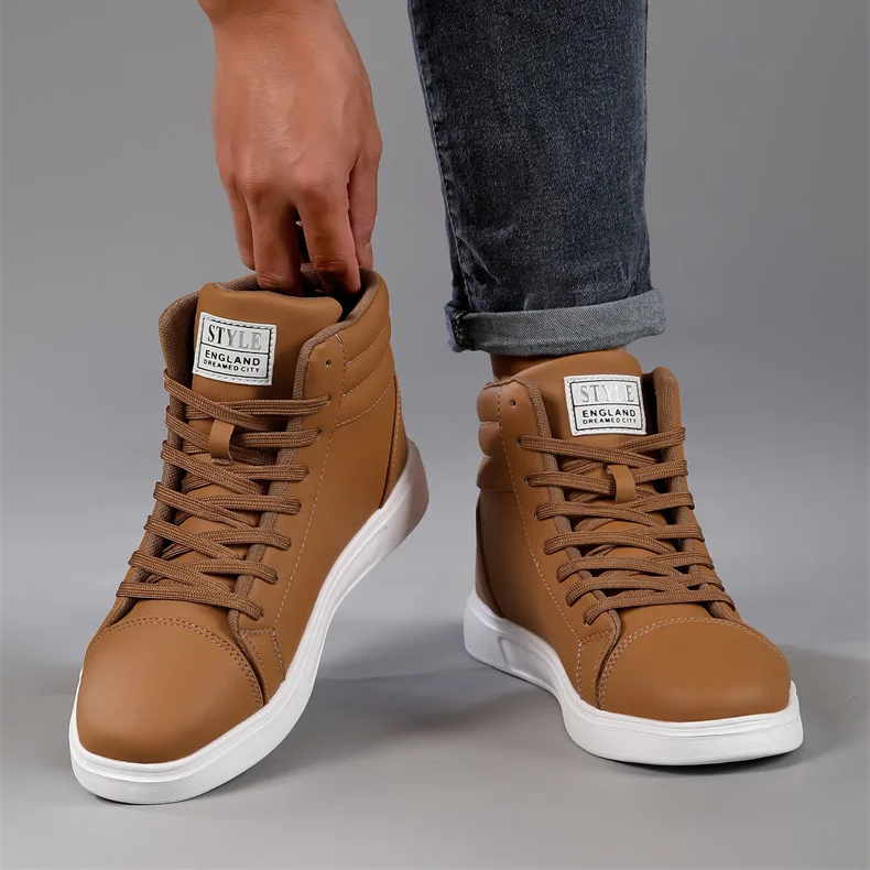 Detailed view of men's dynamic high-top sneakers, bold street style & comfort for trendy footwear.