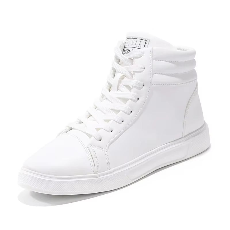 Trendy grey men's high-top sneakers, dynamic bold style for athletic comfort & street fashion.