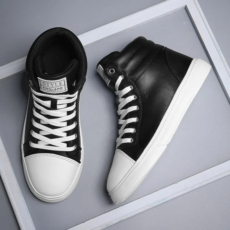 Dynamic men's high-top sneakers, eye-catching bold design, comfortable for street & athletic wear.