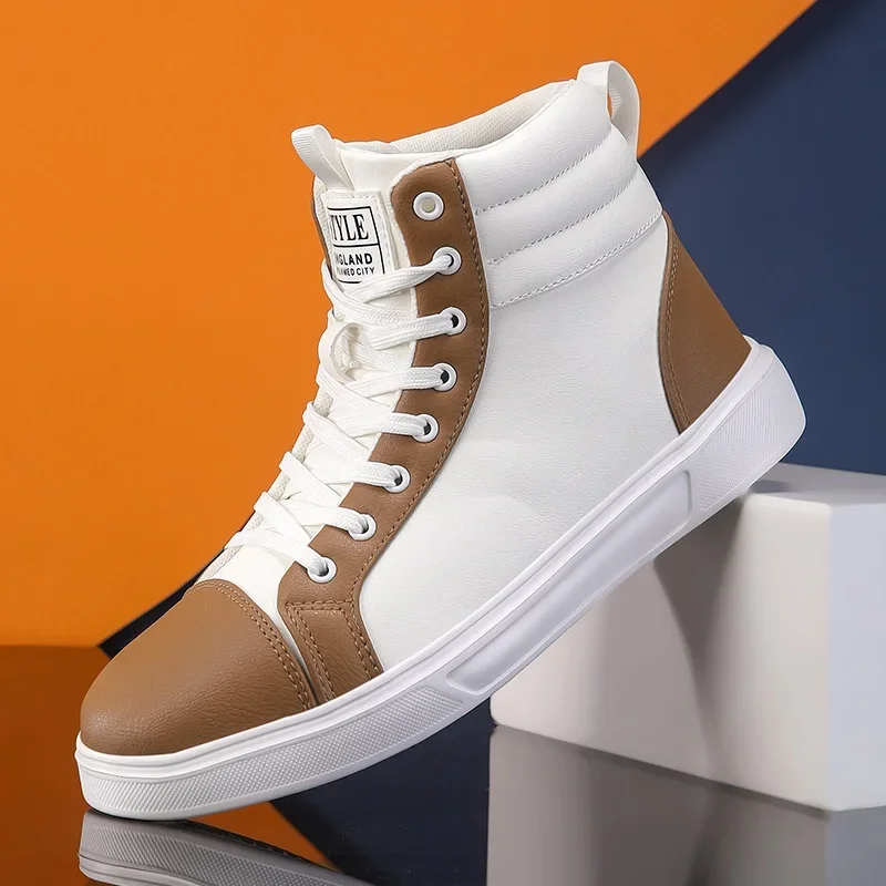 Men's high-top sneakers with padded collar, dynamic comfort, bold style for casual street fashion.