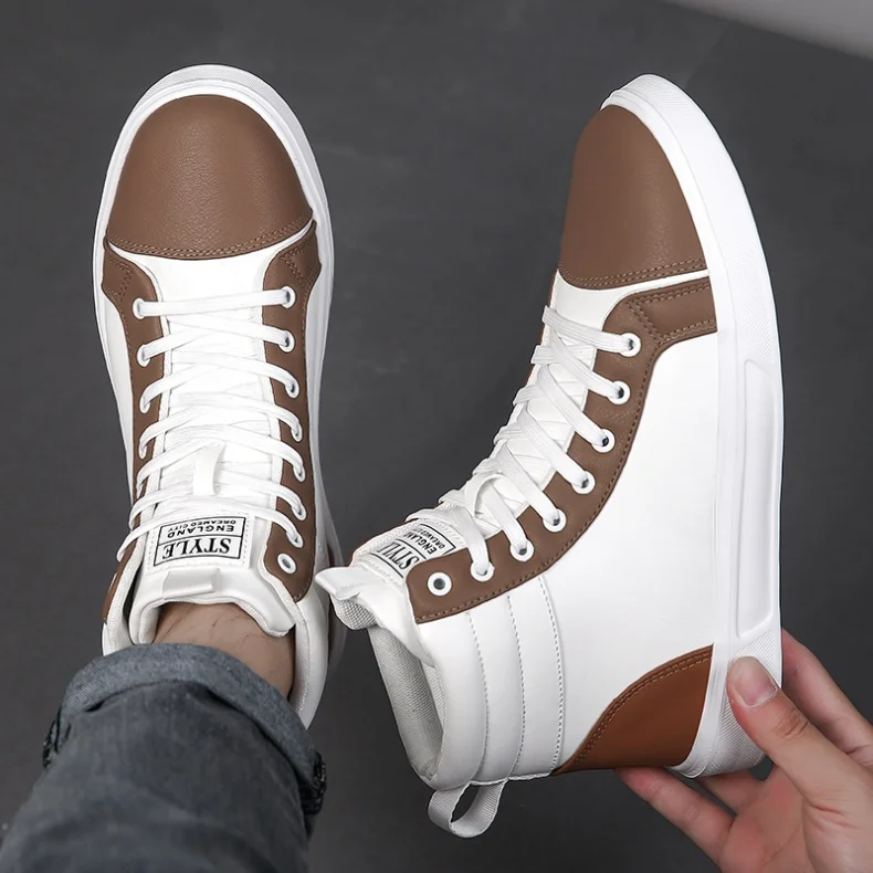 Contemporary men's high-top sneakers, dynamic comfort & bold street style for trendy footwear.