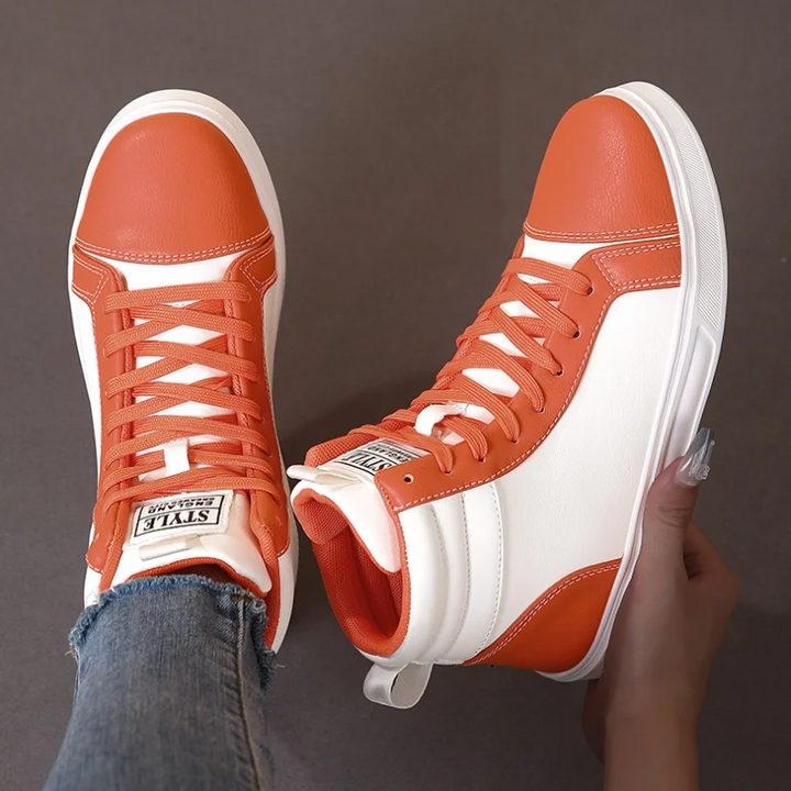 Bold men's high-top sneakers, dynamic aesthetic, comfortable for casual, athletic & street style.