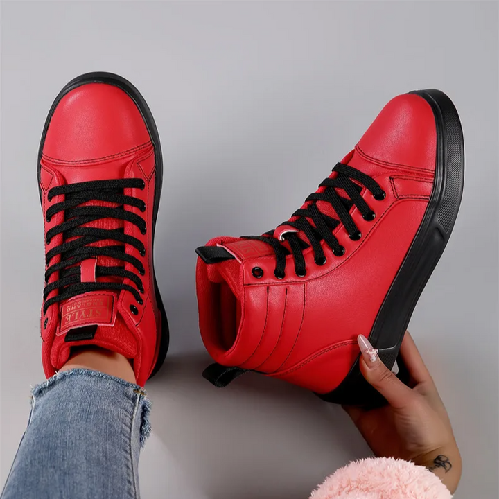 White men's high-top athletic sneakers, dynamic comfort for bold casual and street style footwear.