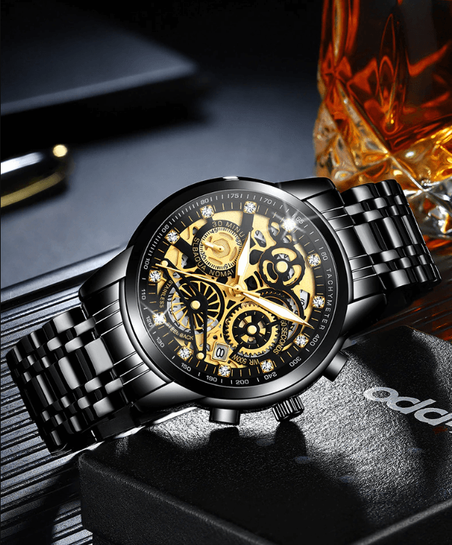 Premium men's automatic skeleton watch, stainless steel, a luxury mechanical timepiece for him.